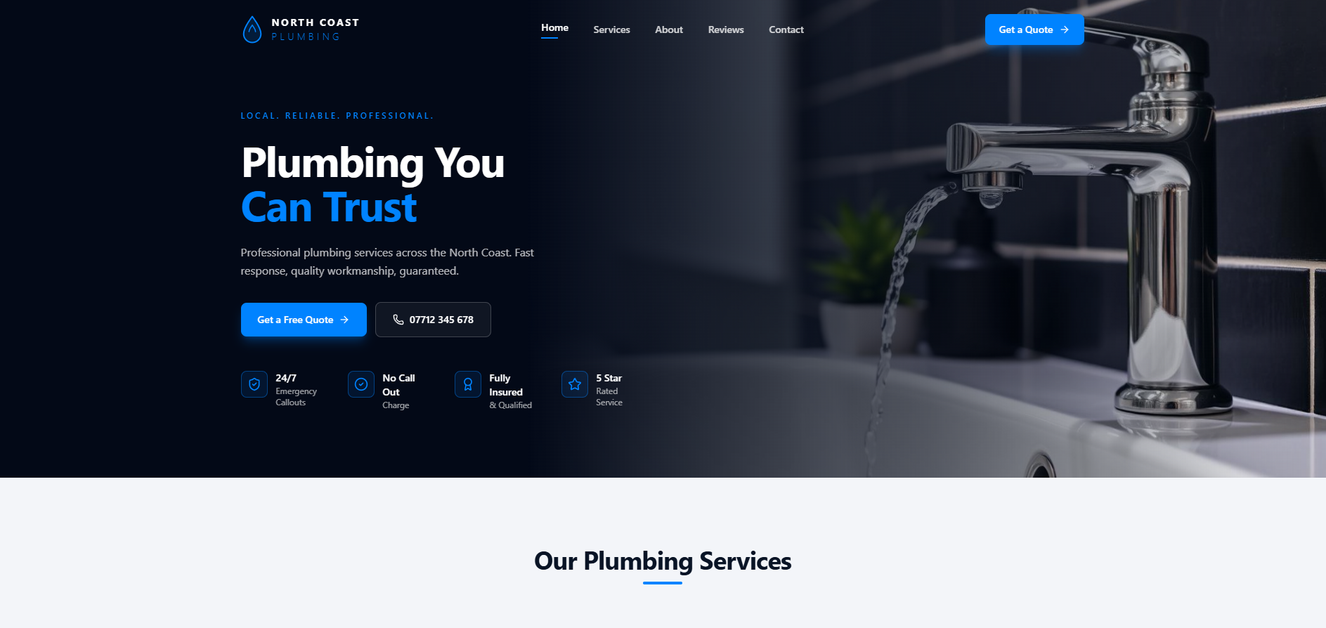North Coast Plumbing interactive demonstration website homepage