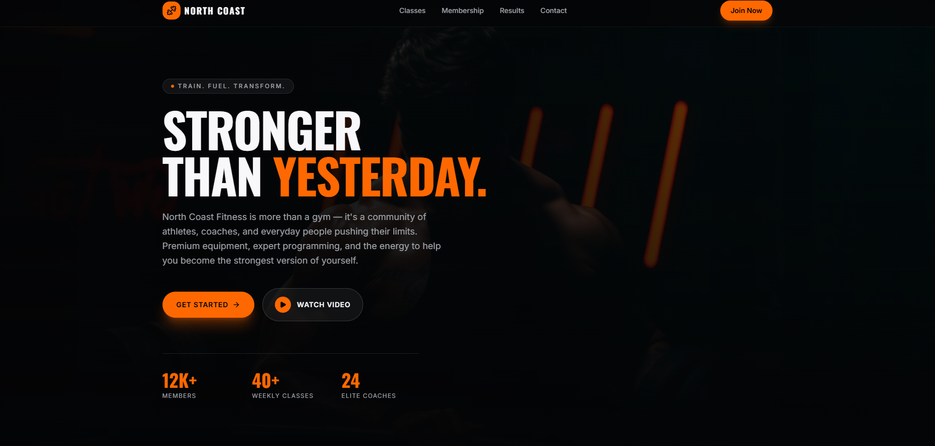 North Coast Fitness interactive demonstration website homepage
