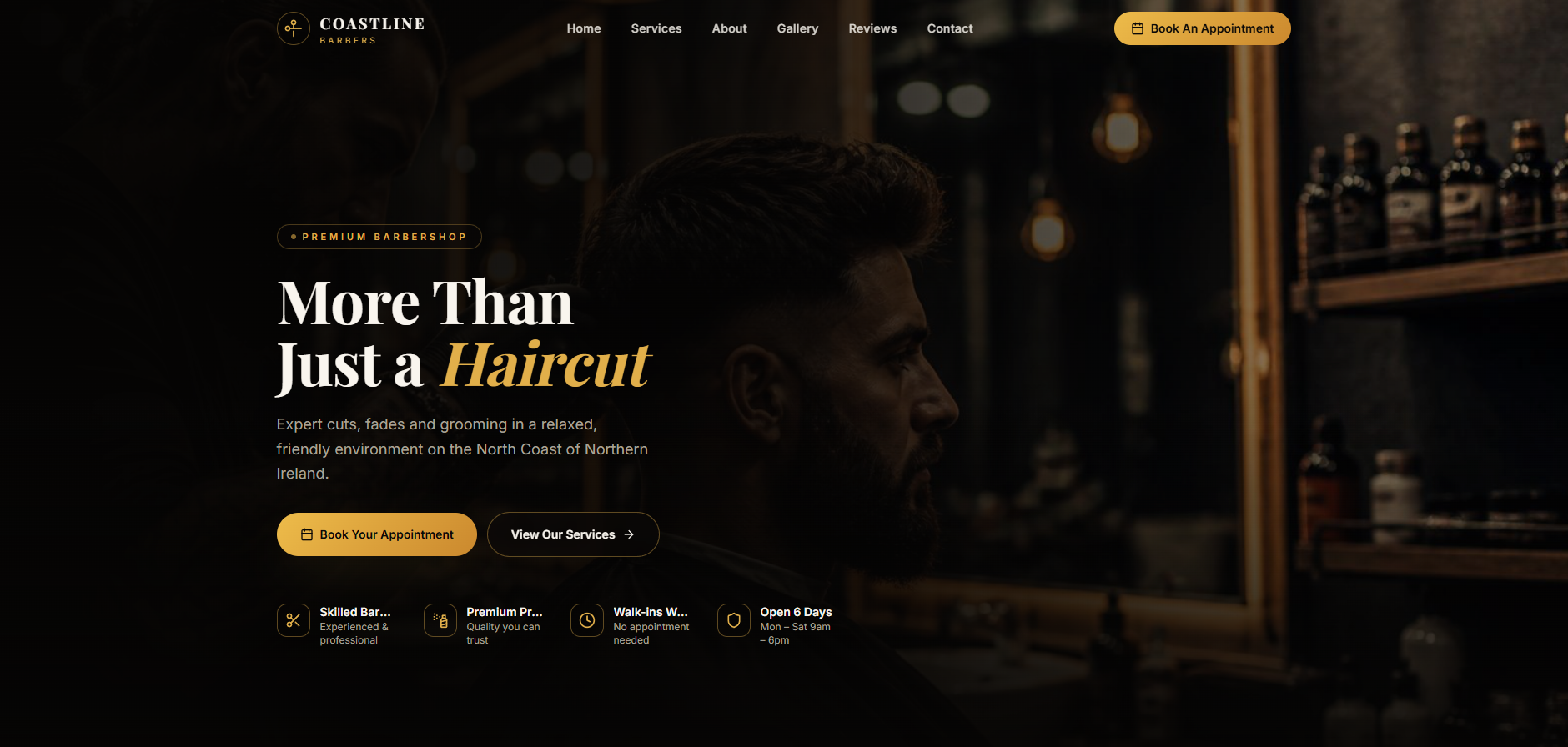 North Coast Barbering interactive demonstration website homepage